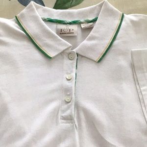 Ladies EP Pro golf shirt. Size L white with green trim